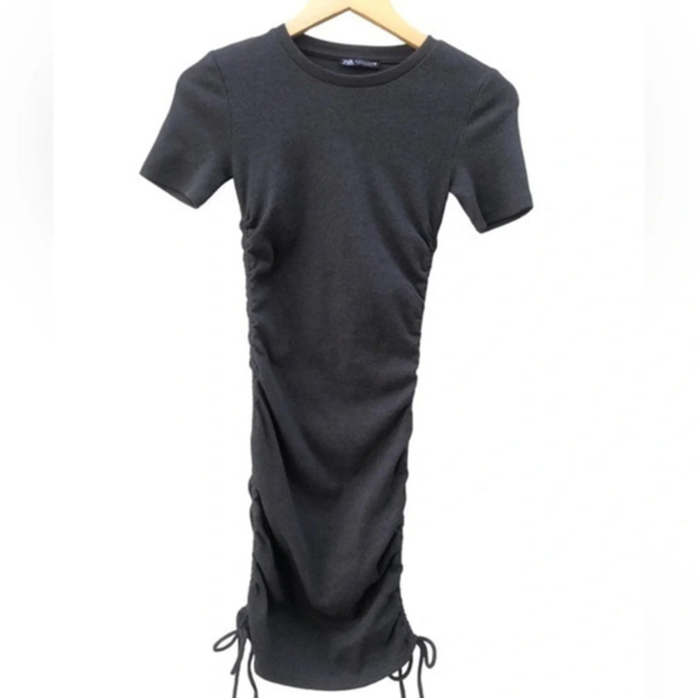 Zara Ribbed Short Sleeve Crewneck Midi Dress Gray Size S